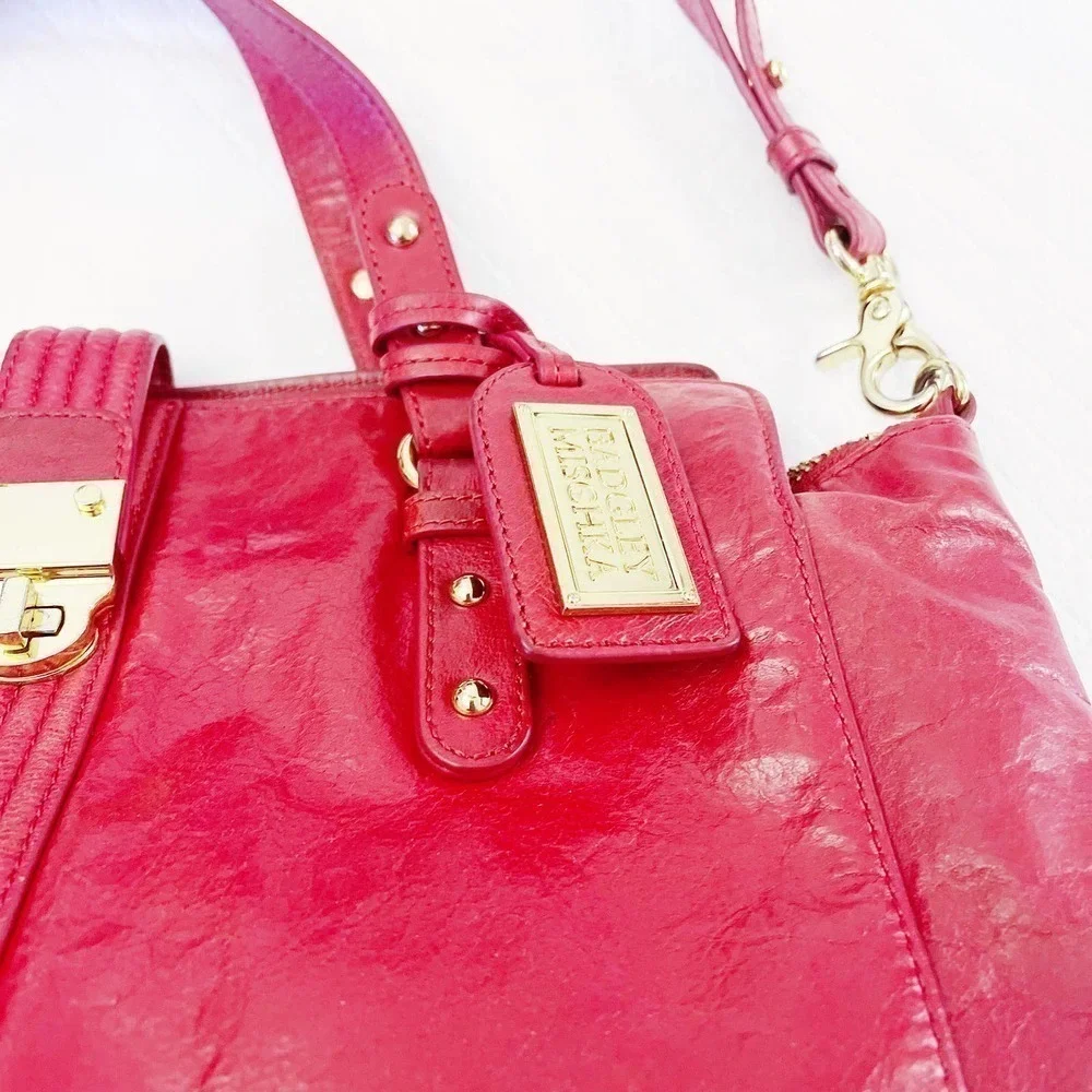 Badgley Mischka Red Leather Purse Crossbody Gold Hardware